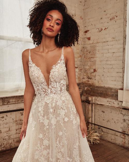 La21234 deep v neck wedding dress with pockets and a line silhouette1